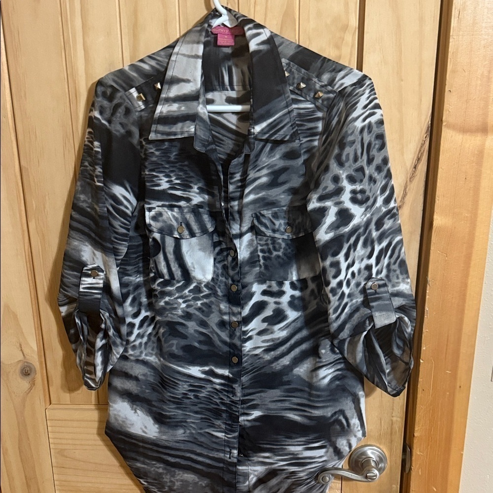 Sunny Leigh Black and Gray Animal Print Blouse
